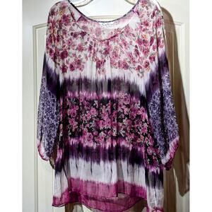 Australian Silk Diva Purple Rose Flowy Boho Silk Tunic Womens Size XL